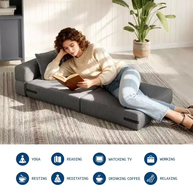 Canapé-lit pliant et fauteuil convertible 4 en 1 COZONY, causeuse convertible de 183/193 cm, chaise longue de sol capitonnée