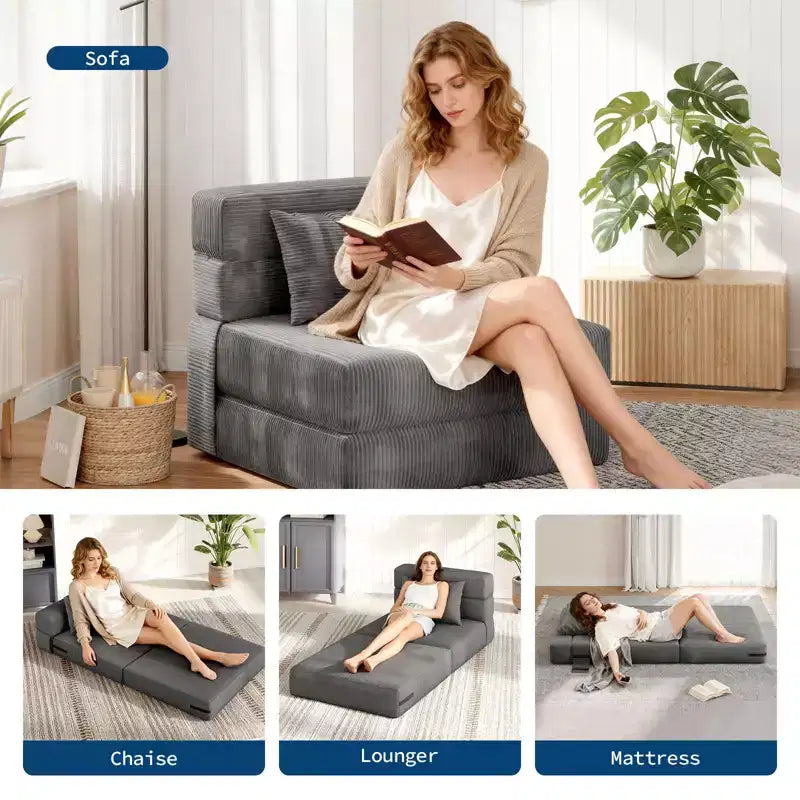 Canapé-lit pliant et fauteuil convertible 4 en 1 COZONY, causeuse convertible de 183/193 cm, chaise longue de sol capitonnée