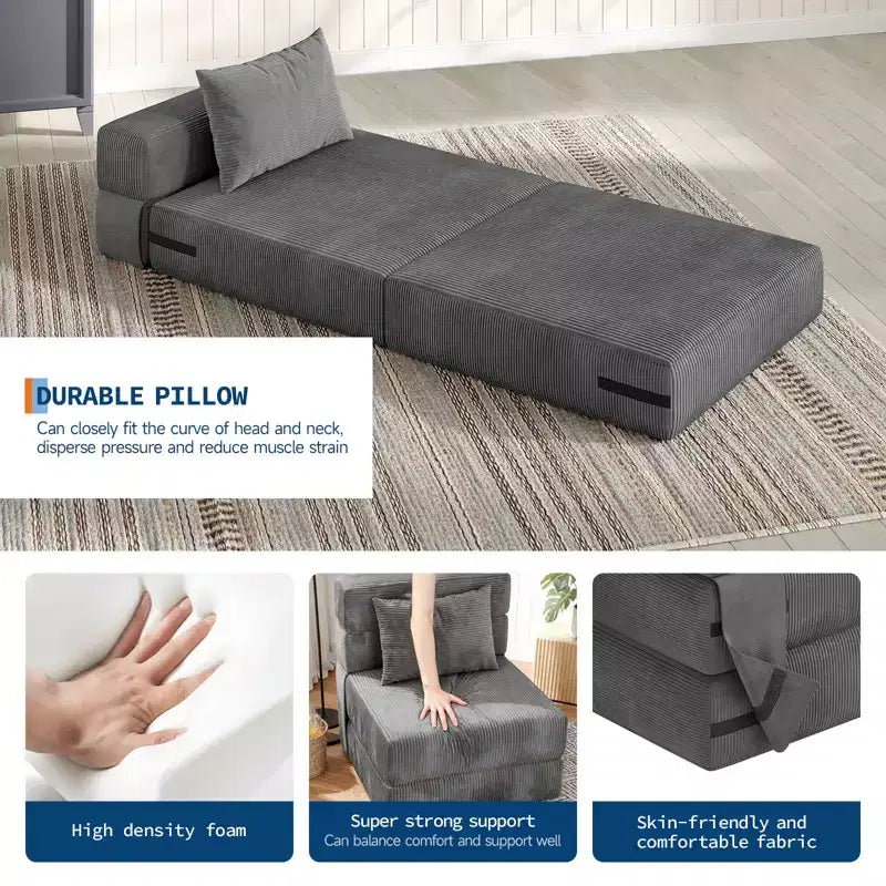 Canapé-lit pliant et fauteuil convertible 4 en 1 COZONY, causeuse convertible de 183/193 cm, chaise longue de sol capitonnée