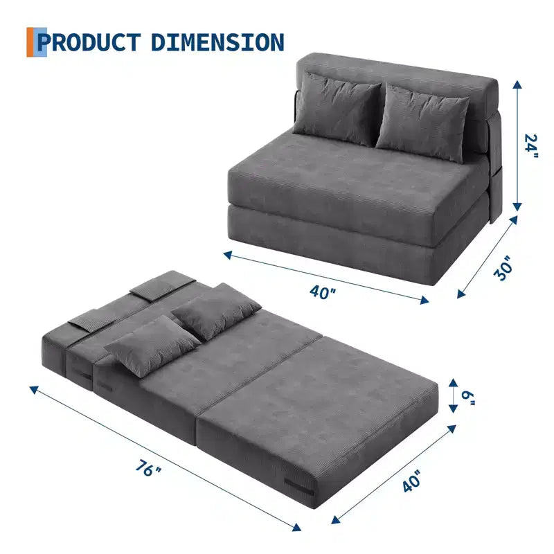 Canapé-lit pliant et fauteuil convertible 4 en 1 COZONY, causeuse convertible de 183/193 cm, chaise longue de sol capitonnée
