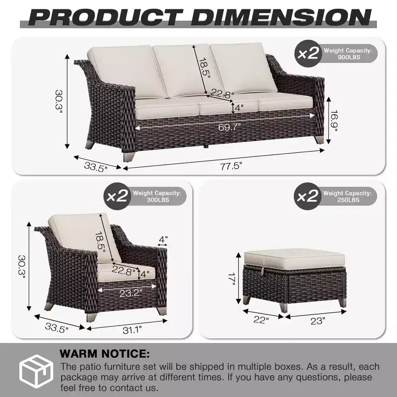 Ensemble de mobilier de jardin UPTIOT avec deux canapés, des chaises, des poufs et une table brasero pour des rassemblements spacieux