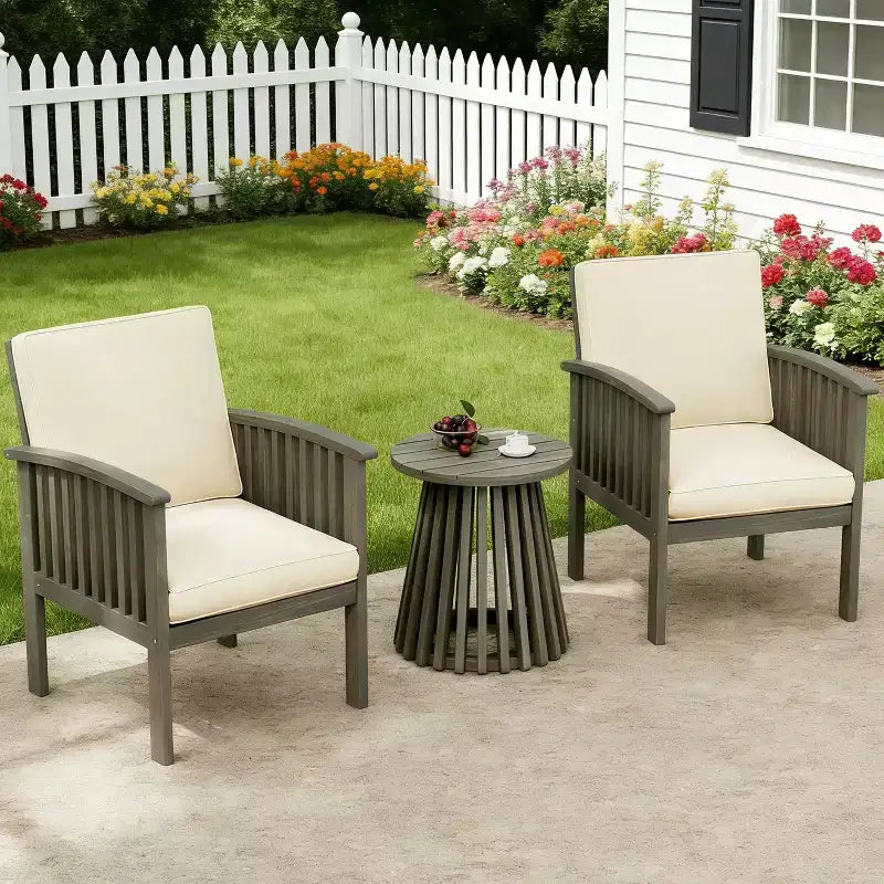 Ensemble de conversation 3 pièces pour patio en bois d'acacia, mobilier d'extérieur, 2 fauteuils club avec table d'appoint pour jardin/patio/terrasse - ModernLuxe