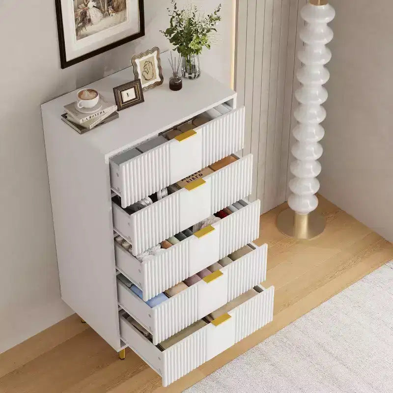 Fluted Dresser for Bedroom with 5 Drawers, 44.3" Tall Chest of Drawers with Metal Handles