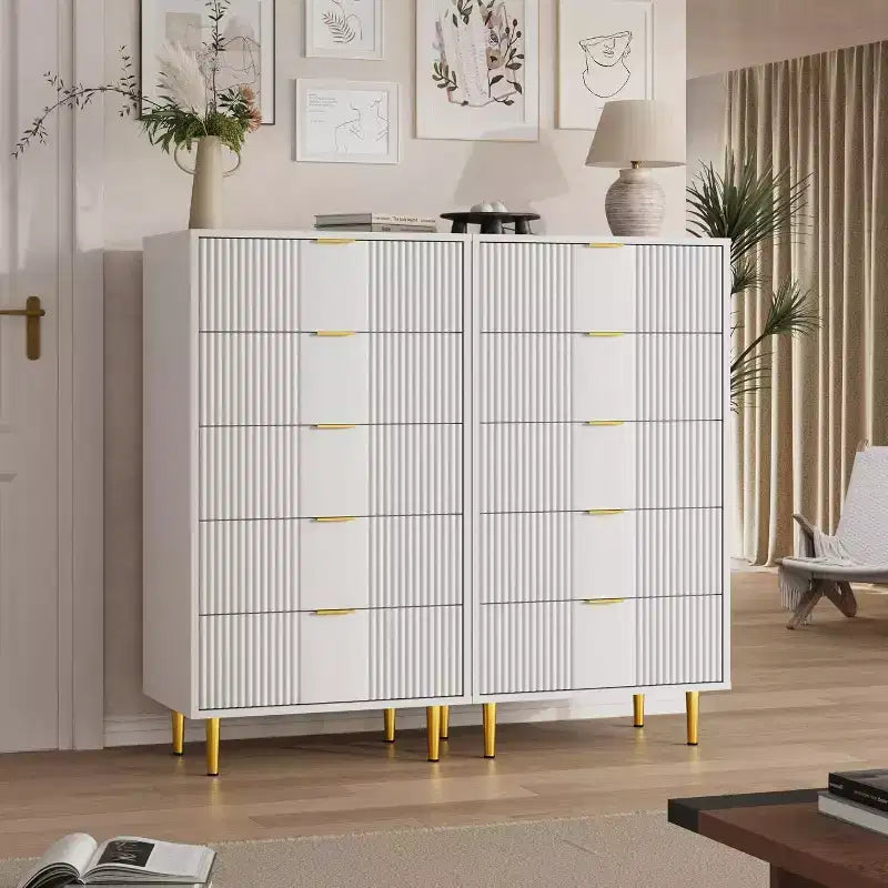 Fluted Dresser for Bedroom with 5 Drawers, 44.3" Tall Chest of Drawers with Metal Handles