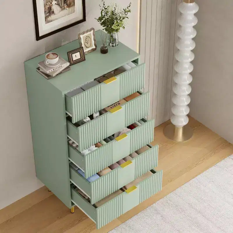 Fluted Dresser for Bedroom with 5 Drawers, 44.3" Tall Chest of Drawers with Metal Handles
