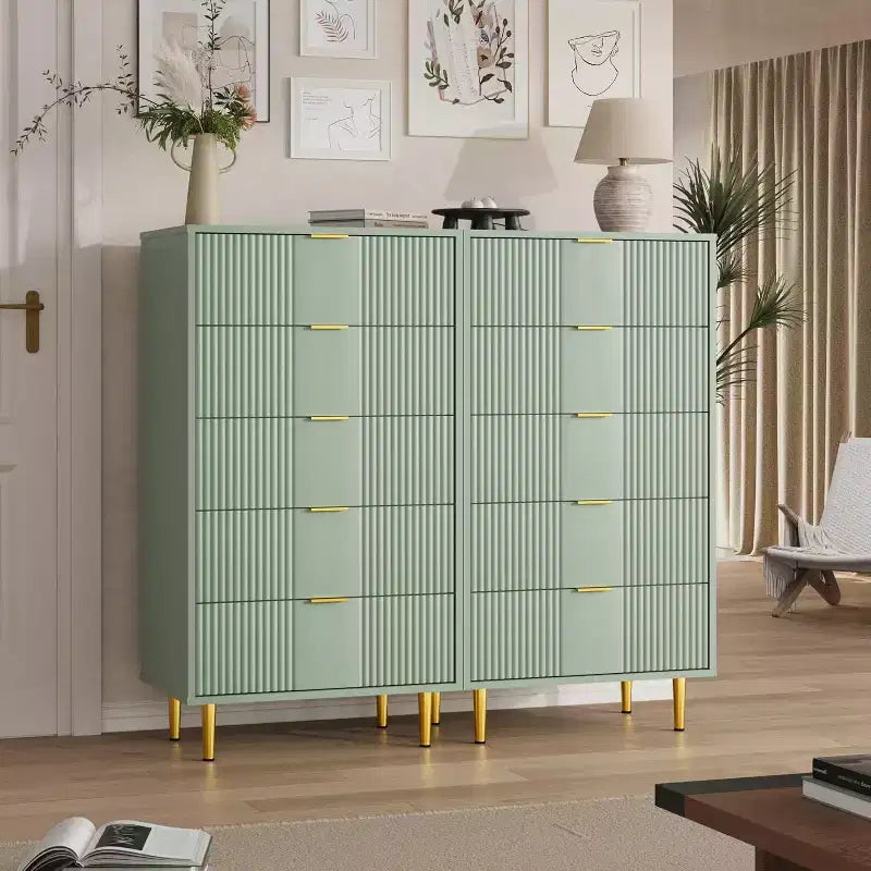 Fluted Dresser for Bedroom with 5 Drawers, 44.3" Tall Chest of Drawers with Metal Handles