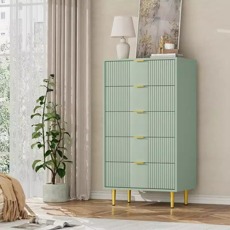 Fluted Dresser for Bedroom with 5 Drawers, 44.3" Tall Chest of Drawers with Metal Handles