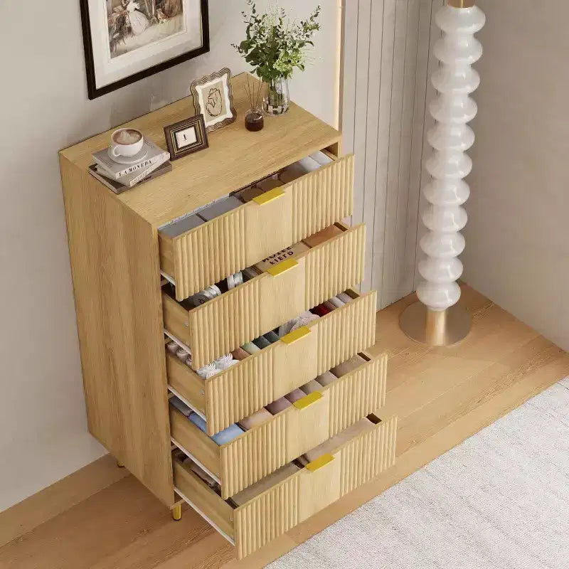 Fluted Dresser for Bedroom with 5 Drawers, 44.3" Tall Chest of Drawers with Metal Handles