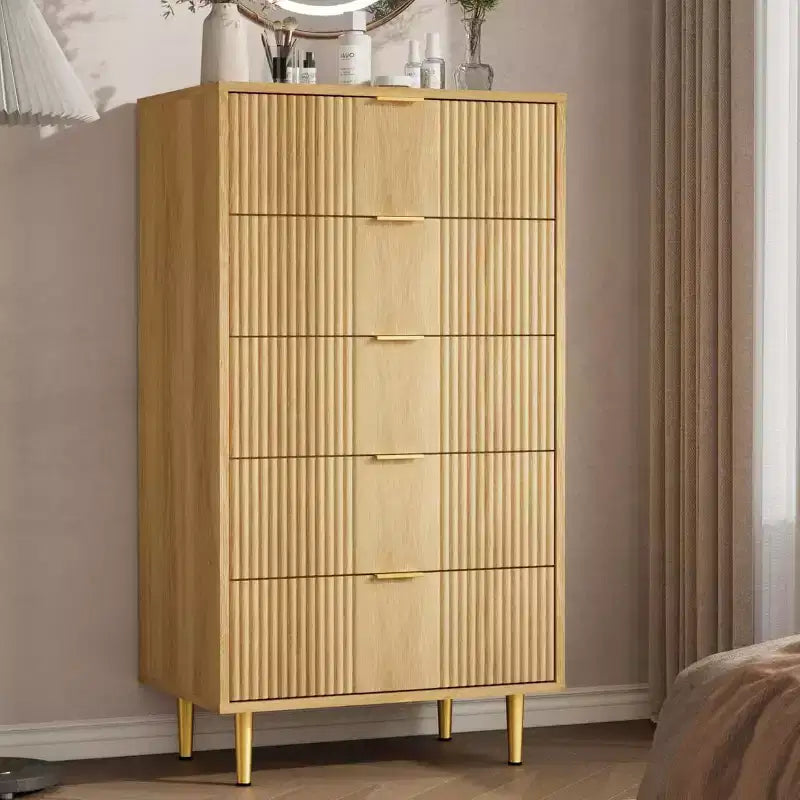Fluted Dresser for Bedroom with 5 Drawers, 44.3" Tall Chest of Drawers with Metal Handles