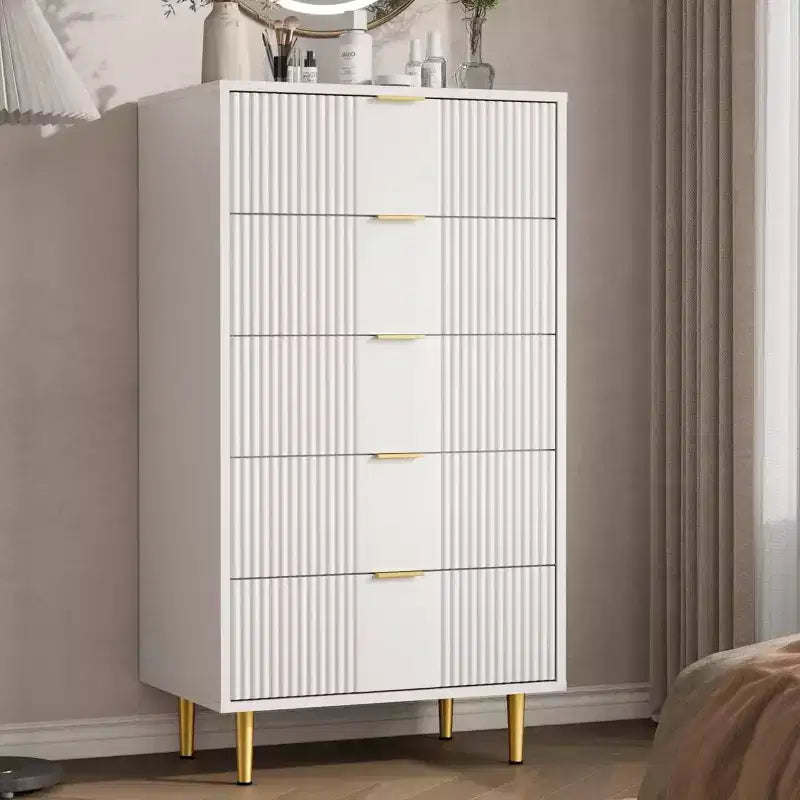 Fluted Dresser for Bedroom with 5 Drawers, 44.3" Tall Chest of Drawers with Metal Handles