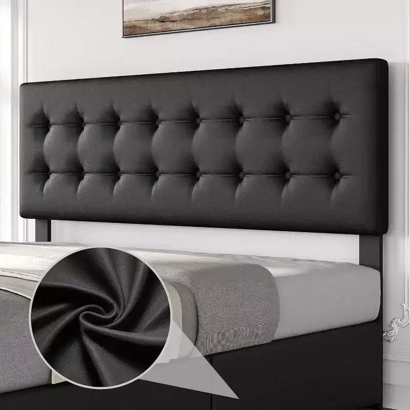 Storage Bed Frame with 4 Drawers & Adjustable Headboard - Upholstered Platform Bed