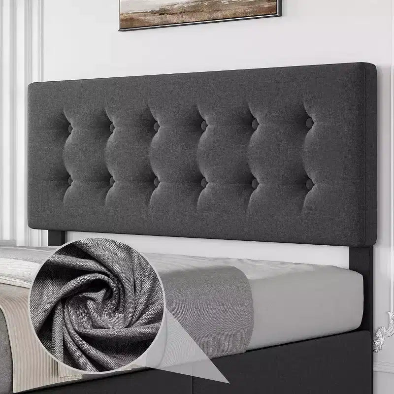 Storage Bed Frame with 4 Drawers & Adjustable Headboard - Upholstered Platform Bed