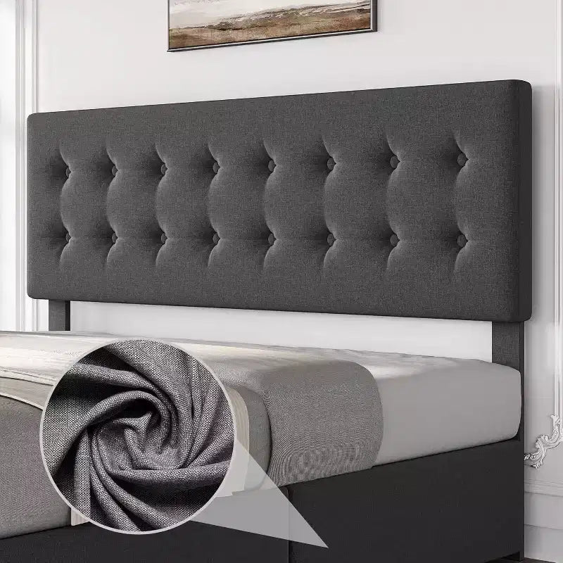 Storage Bed Frame with 4 Drawers & Adjustable Headboard - Upholstered Platform Bed