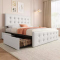 Full/Queen/King Storage Bed Frame with 4 Drawers & Adjustable Headboard - Linen/PU/Velvet Upholstered Platform Bed
