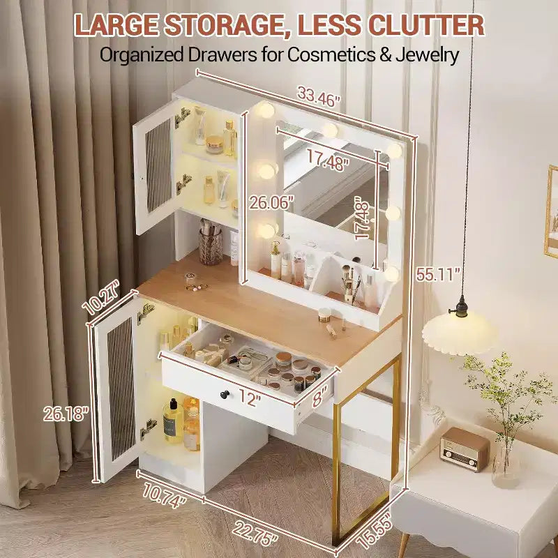 Makeup Vanity Desk with Mirror & Adjustable LED Lights