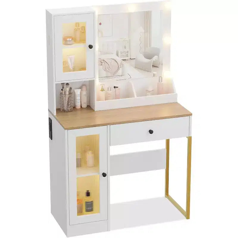Makeup Vanity Desk with Mirror & Adjustable LED Lights