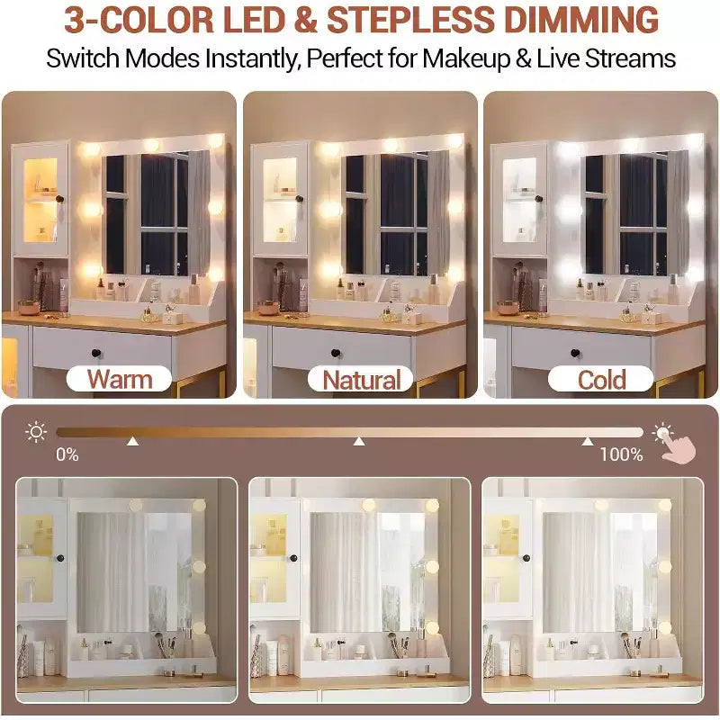 Makeup Vanity Desk with Mirror & Adjustable LED Lights