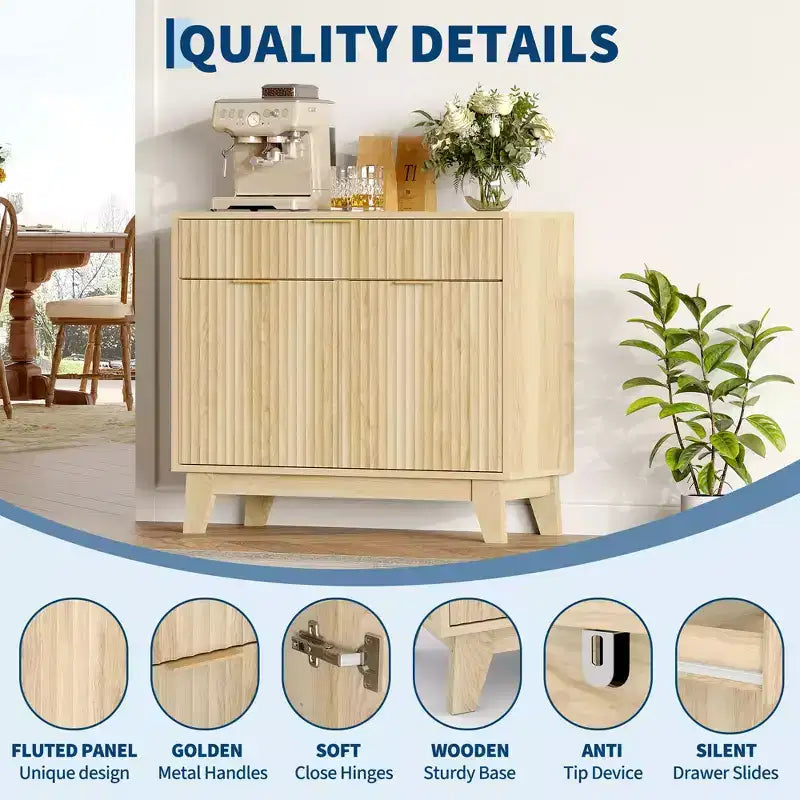 Fluted Buffet Cabinet with Storage Sideboard