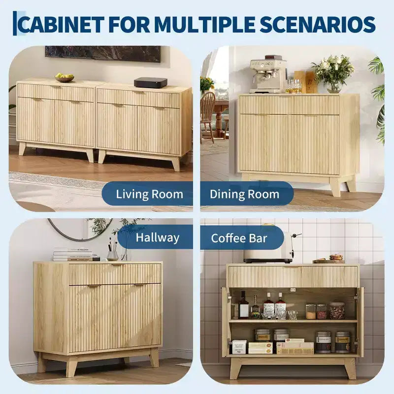 Fluted Buffet Cabinet with Storage Sideboard