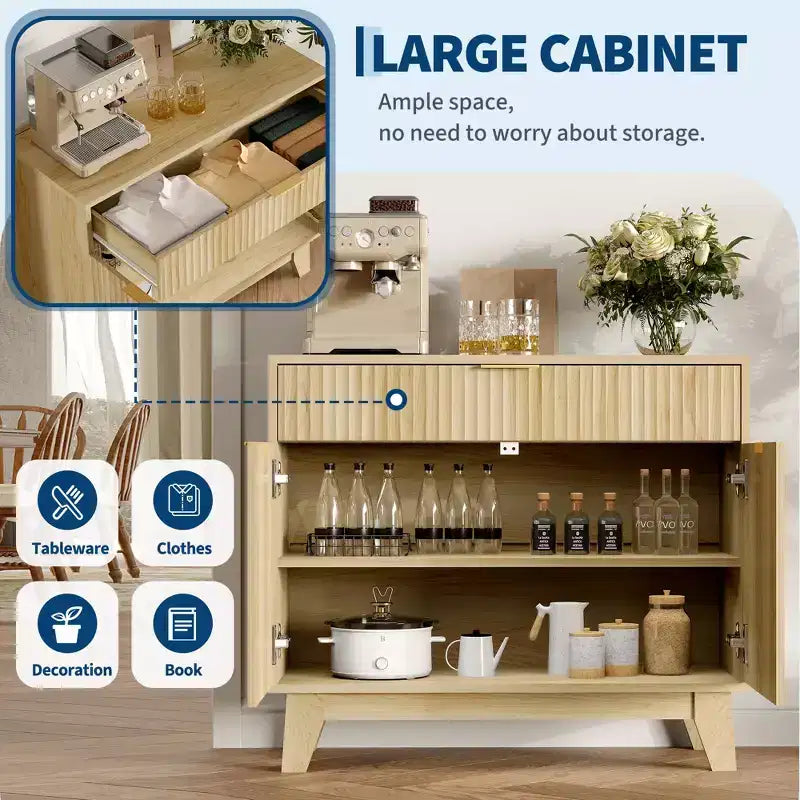 Fluted Buffet Cabinet with Storage Sideboard