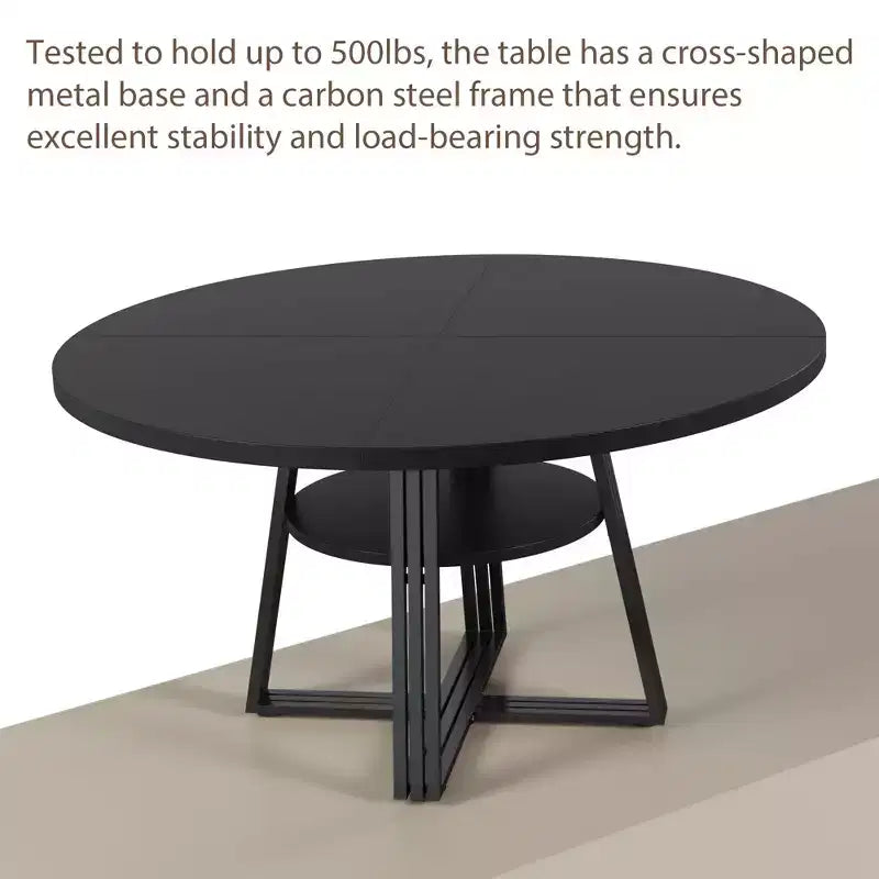 47.2" Farmhouse Kitchen Table with Storage, Round Dining Table Seats 4-6, Multi-Purpose Circle Dinner Table for Dining Room, Living Room & Office