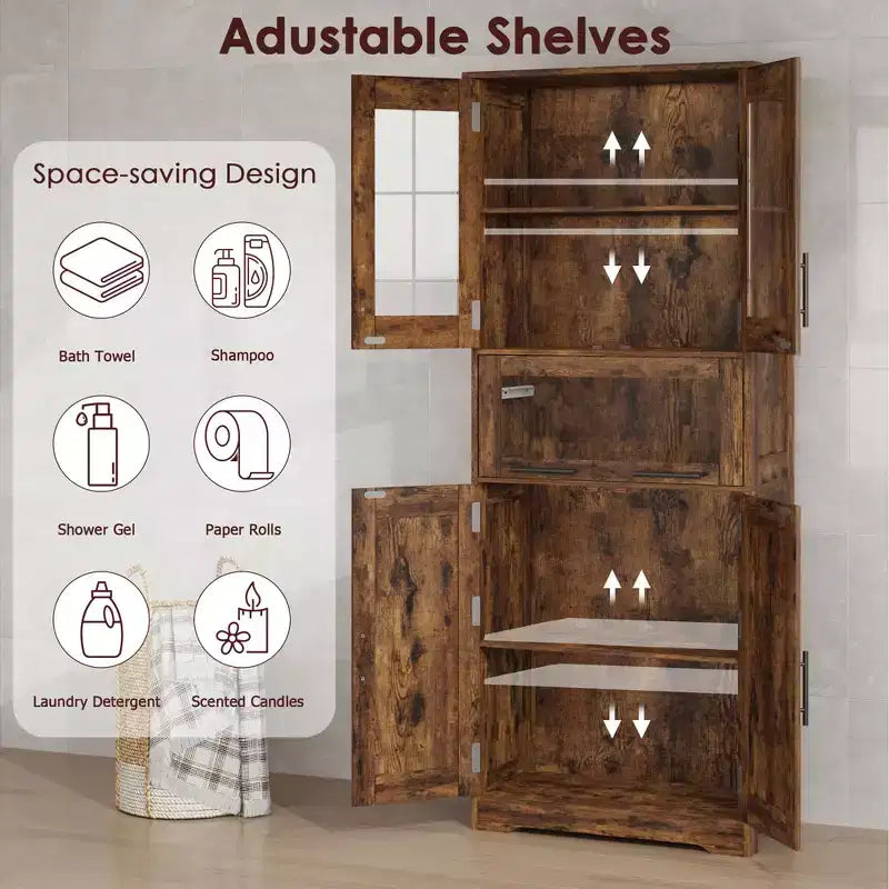 67" Tall Slim Storage Cabinet with 2 Doors & Adjustable Shelves, Towel Organizer for Bathroom Kitchen Laundry