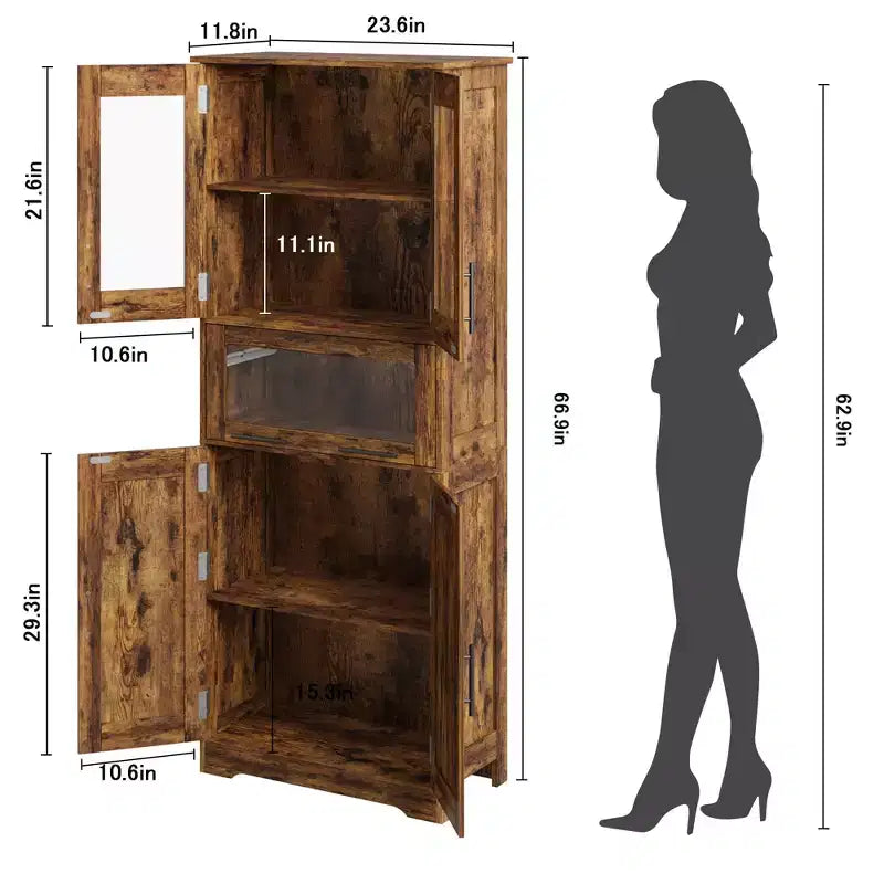 67" Tall Slim Storage Cabinet with 2 Doors & Adjustable Shelves, Towel Organizer for Bathroom Kitchen Laundry