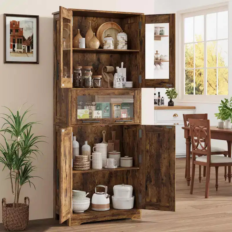 67" Tall Slim Storage Cabinet with 2 Doors & Adjustable Shelves, Towel Organizer for Bathroom Kitchen Laundry