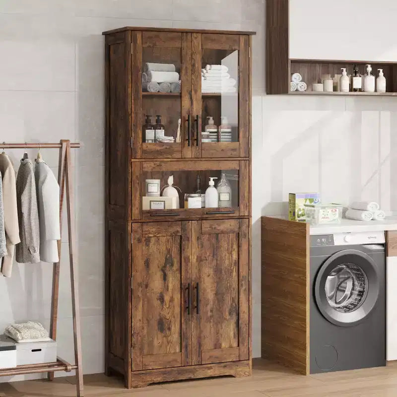 67" Tall Slim Storage Cabinet with 2 Doors & Adjustable Shelves, Towel Organizer for Bathroom Kitchen Laundry