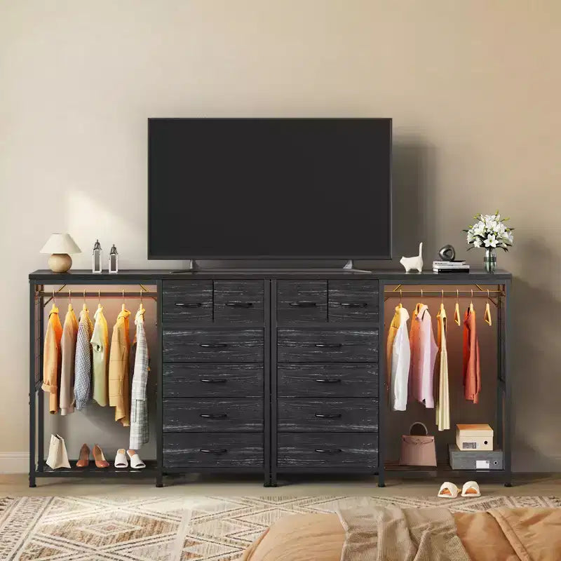 49.2" W Dresser with Hanging Rack & 6 Fabric Drawers