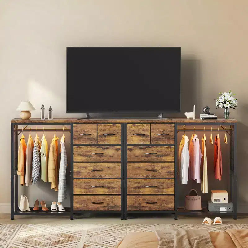 49.2" W Dresser with Hanging Rack & 6 Fabric Drawers