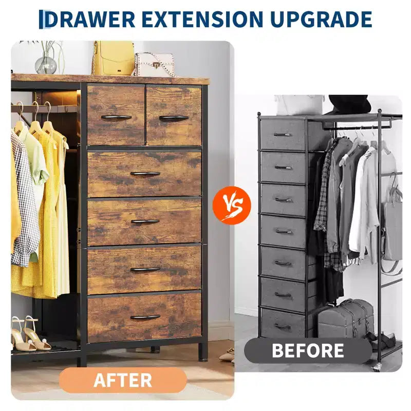 49.2" W Dresser with Hanging Rack & 6 Fabric Drawers