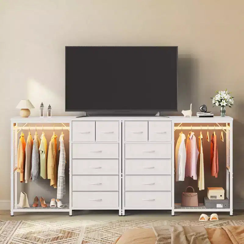 49.2" W Dresser with Hanging Rack & 6 Fabric Drawers
