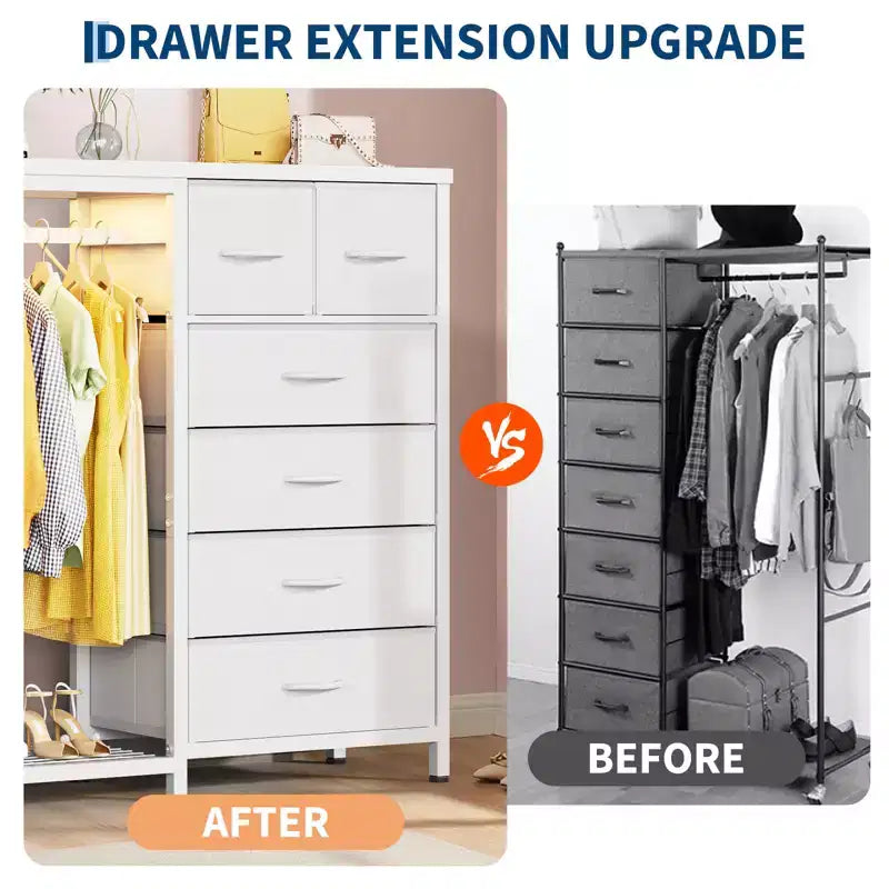 49.2" W Dresser with Hanging Rack & 6 Fabric Drawers