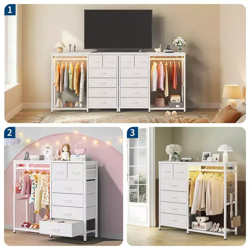 49.2" W Dresser with Hanging Rack & 6 Fabric Drawers
