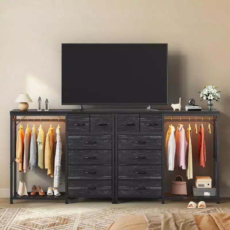 49.2" W Dresser with Hanging Rack & 6 Fabric Drawers