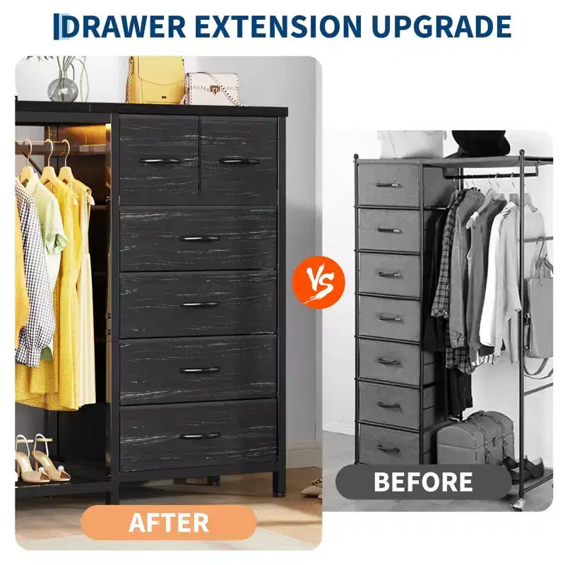 49.2" W Dresser with Hanging Rack & 6 Fabric Drawers