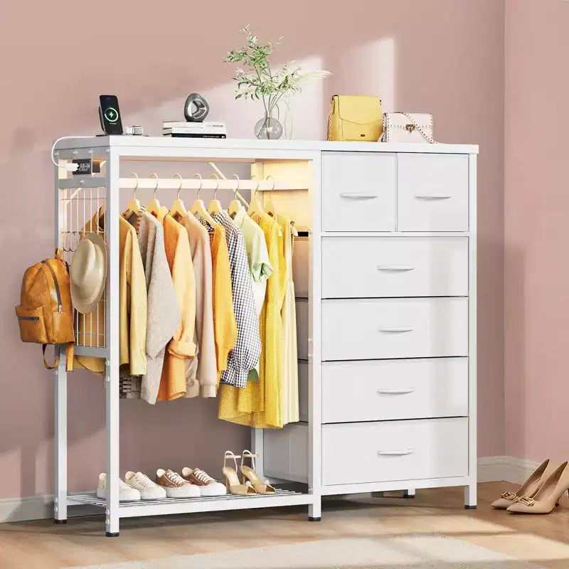 49.2" W Dresser with Hanging Rack & 6 Fabric Drawers