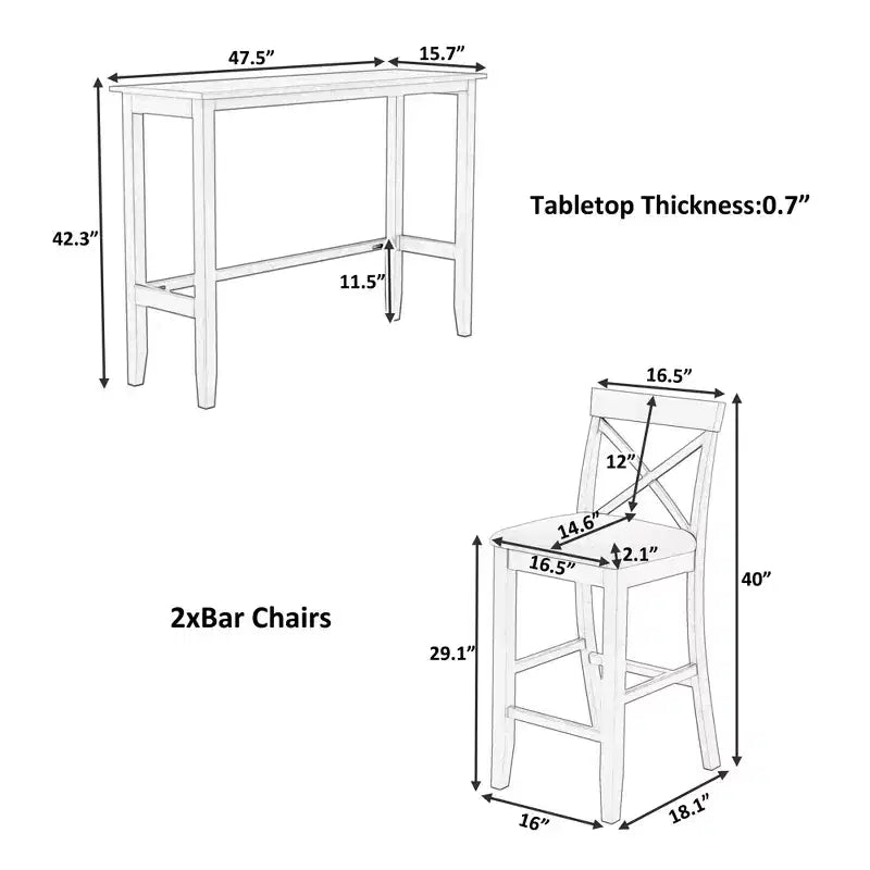 JVNOXK Ensemble table et chaises de salle à manger style ferme, rectangulaire, en bois, 48 pouces, avec deux chaises, adapté pour la cuisine, beige