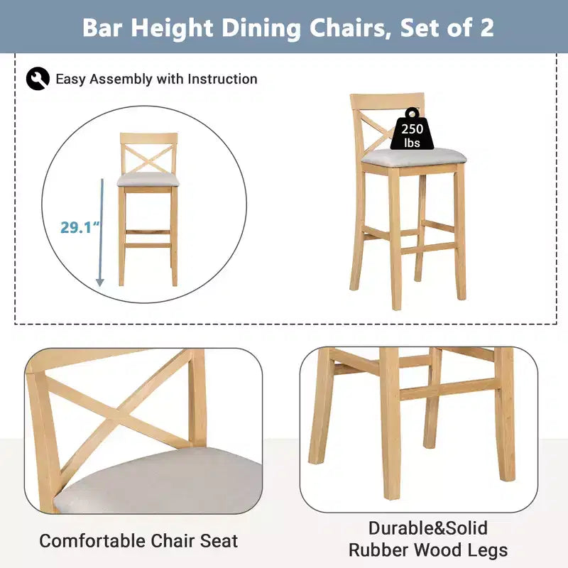 JVNOXK Ensemble table et chaises de salle à manger style ferme, rectangulaire, en bois, 48 pouces, avec deux chaises, adapté pour la cuisine, beige