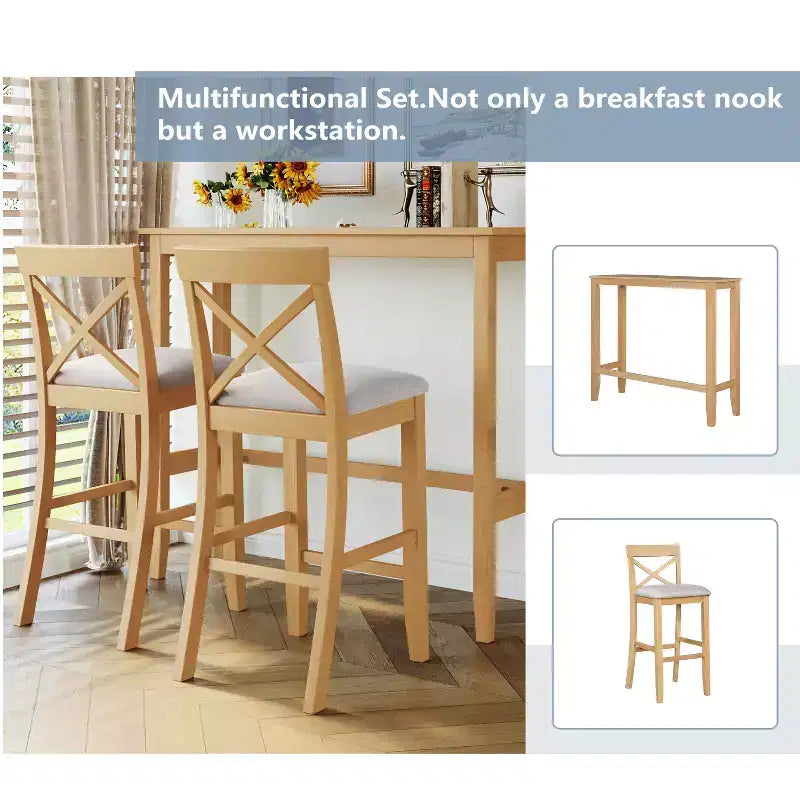 JVNOXK Ensemble table et chaises de salle à manger style ferme, rectangulaire, en bois, 48 pouces, avec deux chaises, adapté pour la cuisine, beige