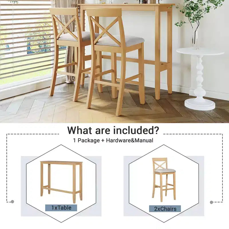 JVNOXK Ensemble table et chaises de salle à manger style ferme, rectangulaire, en bois, 48 pouces, avec deux chaises, adapté pour la cuisine, beige