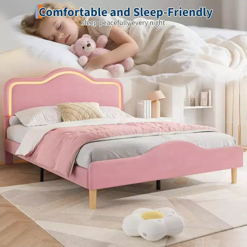 Upholstered Bed Frame - Adjustable Headboard & Footboard, Platform Design, Sturdy Wooden Slats, Easy Assembly, No Box Spring Needed