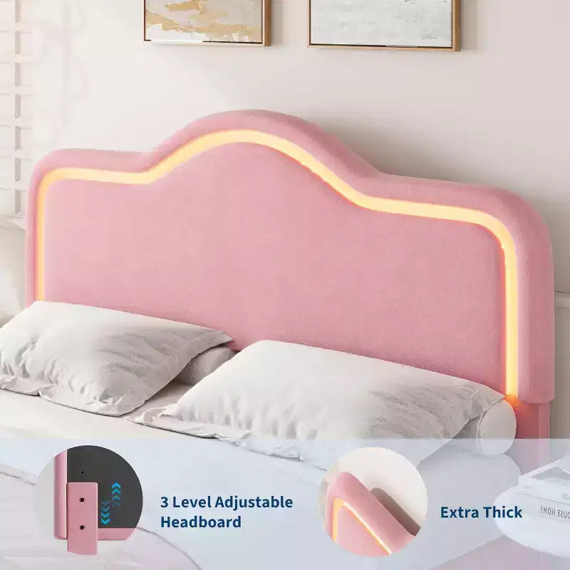 Upholstered Bed Frame - Adjustable Headboard & Footboard, Platform Design, Sturdy Wooden Slats, Easy Assembly, No Box Spring Needed