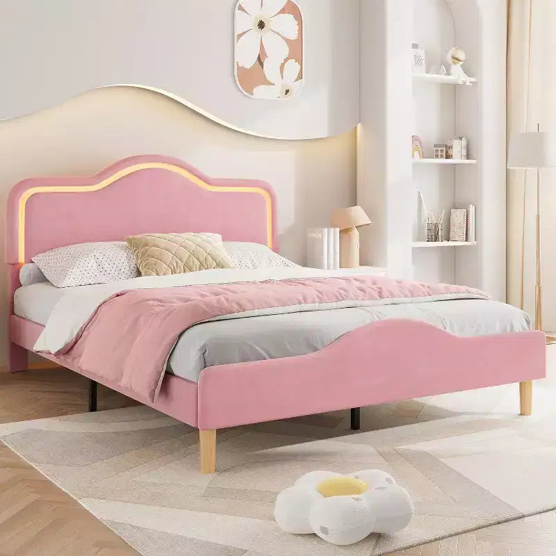 Upholstered Bed Frame - Adjustable Headboard & Footboard, Platform Design, Sturdy Wooden Slats, Easy Assembly, No Box Spring Needed