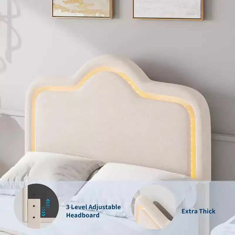 Upholstered Bed Frame - Adjustable Headboard & Footboard, Platform Design, Sturdy Wooden Slats, Easy Assembly, No Box Spring Needed