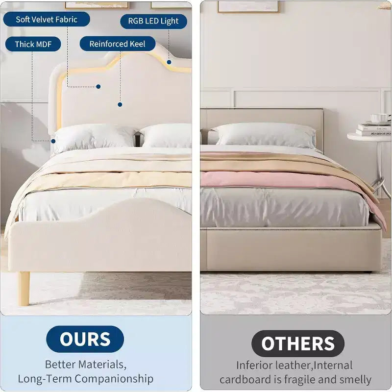 Upholstered Bed Frame - Adjustable Headboard & Footboard, Platform Design, Sturdy Wooden Slats, Easy Assembly, No Box Spring Needed