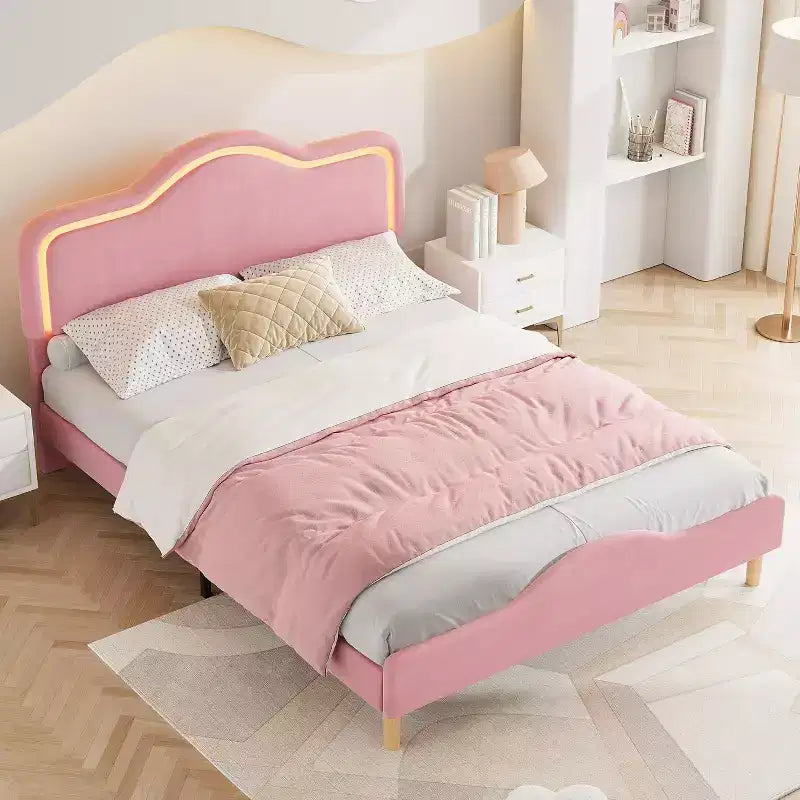 Upholstered Bed Frame - Adjustable Headboard & Footboard, Platform Design, Sturdy Wooden Slats, Easy Assembly, No Box Spring Needed