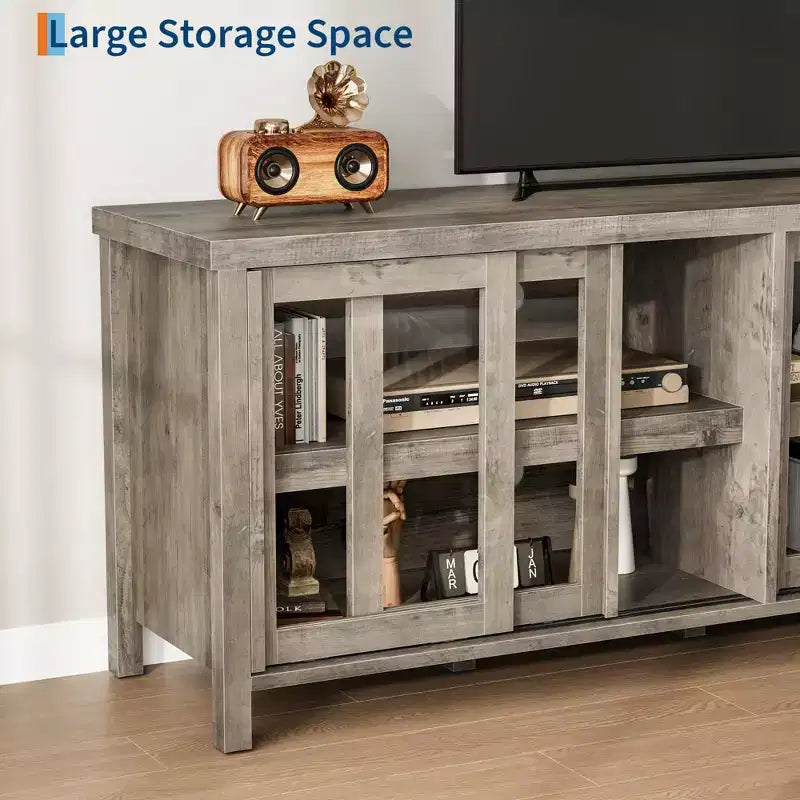 TV Stand for 65-Inch TVs with Entertainment Center - Storage Cabinet, 4 Sliding Glass Doors, Mid-Century Modern Media Console