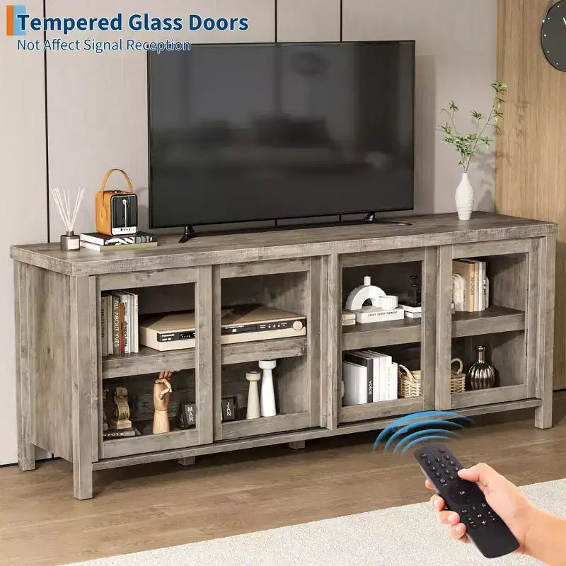 TV Stand for 65-Inch TVs with Entertainment Center - Storage Cabinet, 4 Sliding Glass Doors, Mid-Century Modern Media Console